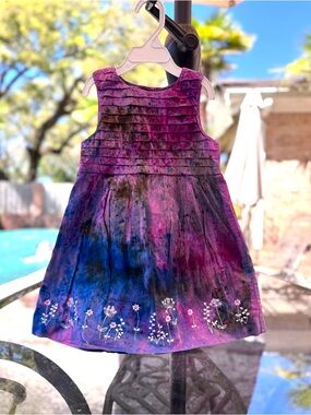 Girls Purple & Blue Tie-Dye Floral Hem Sleeveless Dress